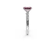 Cluster Engagement Ring Setting for Fancy Pink Emerald Cut Center with Round Cut Accent Band and Prong Head in Sterling Silver