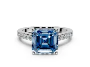 Solitaire Engagement Ring Setting for Fancy Blue Asscher Cut Center with Crossover Accents and Prong Head in Sterling Silver