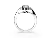 Bezel-Framed Halo Engagement Ring Setting for Cushion Cut Center with Pave Band and Prong Head in Sterling Silver