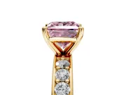 Solitaire Engagement Ring Setting for Fancy Pink Princess Cut Center with Channel-Set Accents and Prong Head in Yellow Gold
