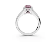 Halo Engagement Ring Setting for Fancy Pink Emerald Cut Center with Knife Ridge Cathedral Band and Prong Head in Sterling Silver