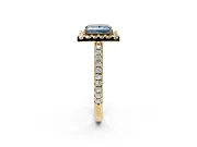 Pave Halo Engagement Ring Setting for Fancy Blue Princess Cut Center with Single Row Pave Band and Prong Head in Yellow Gold