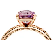 Solitaire Engagement Ring Setting for Fancy Pink Radiant Cut Center with XO Engraved Band and Prong Head in Rose Gold