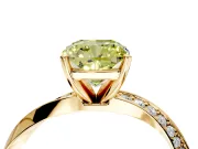 Side Accent Engagement Ring Setting for Fancy Yellow Cushion Cut Center with Accent Shoulders and Prong Head in Yellow Gold