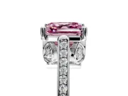 Cathedral Engagement Ring Setting for Fancy Pink Asscher Cut Center with Antique-Style Pave Band and Prong Head in White Gold