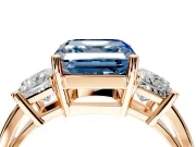3 Stone Engagement Ring Setting for Fancy Blue Asscher Cut Center with Matching Side Accents and Prong Head in Rose Gold