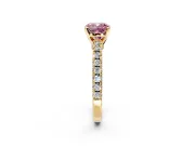 Solitaire Engagement Ring Setting for Fancy Pink Cushion Cut Center with Single Row Accent Band and Prong Head in Yellow Gold
