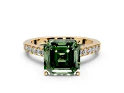 Solitaire Engagement Ring Setting for Fancy Green Asscher Cut Center with Crossover Accents and Prong Head in Yellow Gold