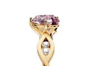 Solitaire Engagement Ring Setting for Fancy Pink Heart-Shaped Center with Accented Twist Band and Leaf Prong Head in Yellow Gold
