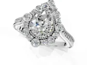 Milgrain Halo Engagement Ring Setting for Pear-Shaped Center with Bezel Point Accents and Prong Head in Sterling Silver