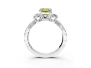 3 Stone Engagement Ring Setting for Fancy Yellow Emerald Cut Center with Pave Twist Band and Prong Head in White Gold