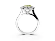 Halo Engagement Ring Setting for Fancy Yellow Heart-Shaped Center with Milgrain Frame, Pave Band and Prong Head in Platinum