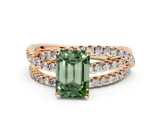 Solitaire Engagement Ring Setting for Fancy Green Emerald Cut Center with Woven 3-Strand Pave Band and Prong Head in Rose Gold