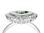 Halo Engagement Ring Setting for Fancy Green Heart-Shaped Center with Milgrain Bezel Rim, Plain Band and Prong Head in Sterling Silver