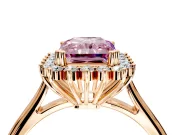 Starburst Halo Engagement Ring Setting for Fancy Pink Radiant Cut Center with Thin Round-Wire Band and Prong Head in Rose Gold