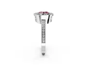 Halo Engagement Ring Setting for Fancy Pink Round Cut Center with Milgrain Halo, Pave Band and Prong Head in Sterling Silver