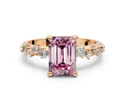 Solitaire Engagement Ring Setting for Fancy Pink Emerald Cut Center with Trailing Leaf Accent Band and Prong Head in Rose Gold
