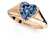 Tension Engagement Ring Setting for Fancy Blue Heart-Shaped Center with Wide Tapered Band and Tension Head in Rose Gold