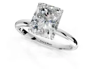 Hidden Halo Engagement Ring Setting for Radiant Cut Center with Thin Round-Wire Band and Prong Head in Platinum