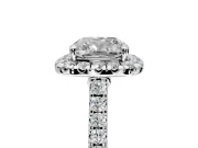 Halo Engagement Ring Setting for Cushion Cut Center with Narrowing Pave Band and Prong Head in Platinum