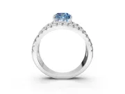 Solitaire Engagement Ring Setting for Fancy Blue Cushion Cut Center with Wide-Open Split Shank and Prong Head in Sterling Silver