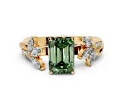 Floral Engagement Ring Setting for Fancy Green Emerald Cut Center with Trailing Marquise Accents and Prong Head in Yellow Gold
