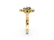 Cluster Halo Engagement Ring Setting for Fancy Green Heart-Shaped Center with Milgrain Bezel Accents and Prong Head in Yellow Gold