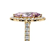Halo Engagement Ring Setting for Fancy Pink Marquise Center with Narrowing Pave Band and Prong Head in Yellow Gold