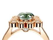 Cluster Halo Engagement Ring Setting for Fancy Green Oval Center with Milgrain Bezel Accents and Prong Head in Rose Gold