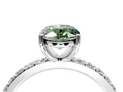 Solitaire Engagement Ring Setting for Fancy Green Oval Center with Round Cut Pave Band and Prong Head in Platinum