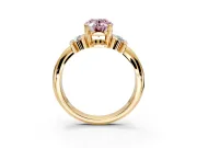 Solitaire Engagement Ring Setting for Fancy Pink Oval Center with Grooved Bar Accent Band and Prong Head in Yellow Gold
