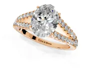 Solitaire Engagement Ring Setting for Oval Center with Pave Split Shank and Prong Head in Rose Gold