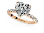 Solitaire Engagement Ring Setting for Heart-Shaped Center with Pave Band and Claw Prong Head in Rose Gold