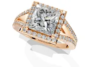 Halo Engagement Ring Setting for Princess Cut Center with Pave Split Shank and Prong Head in Rose Gold