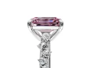 Solitaire Engagement Ring Setting for Fancy Pink Emerald Cut Center with Trailing Leaf Accent Band and Prong Head in White Gold