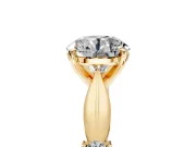 Solitaire Engagement Ring Setting for Round Cut Center with Carved Leaf Shoulders and Prong Head in Yellow Gold