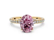 Solitaire Engagement Ring Setting for Fancy Pink Oval Center with Fine Pave Band and Prong Head in Yellow Gold
