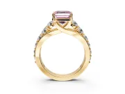 Solitaire Engagement Ring Setting for Fancy Pink Asscher Cut Center with Graduated Shared Prongs and Prong Head in Yellow Gold