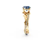 Solitaire Engagement Ring Setting for Fancy Blue Round Cut Center with Pave and Plain Crossover Band and Prong Head in Yellow Gold