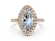 Halo Engagement Ring Setting for Marquise Center with Narrowing Pave Band and Prong Head in Rose Gold