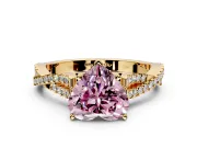 Solitaire Engagement Ring Setting for Fancy Pink Heart-Shaped Center with Twisted Pave Split Shank and Prong Head in Yellow Gold