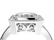Halo Engagement Ring Setting for Asscher Cut Center with Milgrain Halo, Pave Band and Prong Head in Sterling Silver