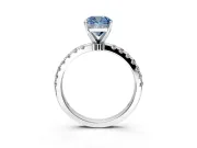 Open Basket Engagement Ring Setting for Fancy Blue Cushion Cut Center with Pave Band and Prong Head in Sterling Silver