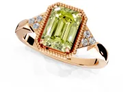 Cluster Engagement Ring Setting for Fancy Yellow Emerald Cut Center with Milgrain Shoulder Clusters and Prong Head in Rose Gold