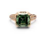 Solitaire Engagement Ring Setting for Fancy Green Asscher Cut Center with Accented Split Shank and Prong Head in Rose Gold