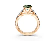 Solitaire Engagement Ring Setting for Fancy Green Round Cut Center with Graduated Shared Prongs and Prong Head in Rose Gold