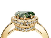 Halo Engagement Ring Setting for Fancy Green Heart-Shaped Center with Metal-Rimmed Halo, Pave Band and Prong Head in Yellow Gold