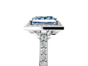 Halo Engagement Ring Setting for Fancy Blue Princess Cut Center with Pave Accents, Heart Basket and Prong Head in Platinum