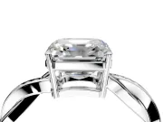 Solitaire Engagement Ring Setting for Asscher Cut Center with Twisted Pave Band and Prong Head in Platinum
