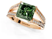 Split Shank Engagement Ring Setting for Fancy Green Princess Cut Center with Pave Split Shank and Prong Head in Rose Gold